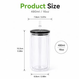 Hot Selling 16oz Double Wall <b>Plastic</b> Mason Jar with Straw Durable Reusable for School Kids Daily Hydration - Product Image 1