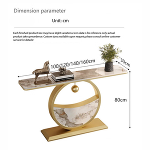 Mesa <span class=keywords><strong>Consola</strong></span> de Entrada de Metal con Losa de Roca de Lujo Ligero, Mesa Auxiliar Decorativa Semicircular Ultra Estrecha Montada en la Pared para Hotel - Product Image 4
