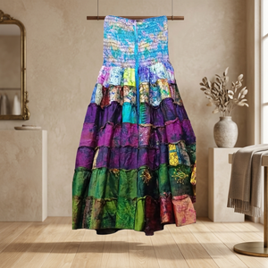 Handmade Bohemian Tie Dye Breathable 100% Cotton Floor-Length Women's <b>Skirt</b>-Festival Peasant Beach Style - Product Image 2