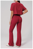 Set Yoga Seamless Wanita, Set Olahraga Pilates Gym Fitness, Legging Flare, Pakaian Santai