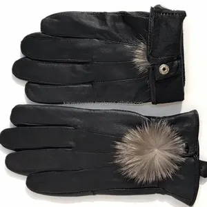 冬季女士防风正品羊皮皮手套户外驾驶时尚设计真款狐狸皮草手套