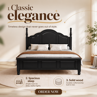Lit à baldaquin Timberight en chêne massif américain, taille King, avec tête de lit réglable, rangement, pliable, ensemble de chambre écologique
