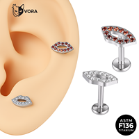 Piercing Labial de Titanio Grado Implante F136 con Rosca Interna y Circonitas Pavé, Joyería Corporal Medusa Monroe para Mujer