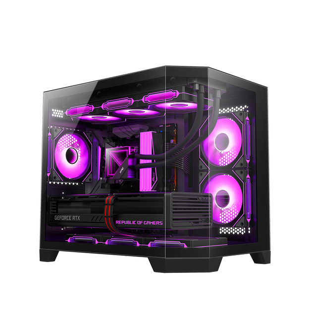 Ruix Fish Tank Micro ATX Mid Tower Gaming PC Cabinet Manufacturers Desktop Transparent Computer Gaming Case PC Case With Filter