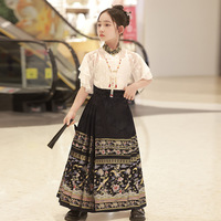 Jupes plissées pour filles de style chinois, imprimé traditionnel, motif visage de cheval