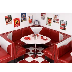 Düşük Fiyat Fast Food Restoran Mobilya sedir koltuk, Kırmızı Deri U Şekli Standında Tasarım