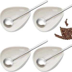 Plateau de mesure en acier pour café avec cuillère, ensemble de 4 pièces en céramique pour l'affichage d'échantillons de grains et la mesure de poudre - Product Image 1