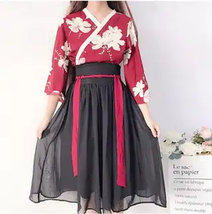 Ecowalson Retro japanischen Stil Vintage Haori Kawaii Mädchen Frauen Blumen Kimono Kleid für Party Yukata asiatische Kleidung Röcke