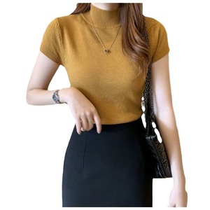 Suéter de Malha Feminino Estilo Coreano com Gola Alta e Manga Curta, Novo, Elegante, Fino e Modelador, Blusa Base Curta para o Verão - Product Image 5
