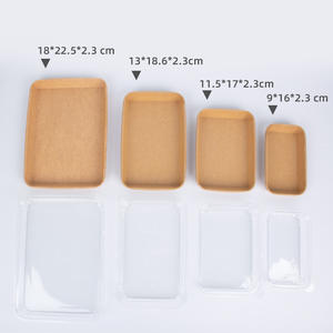 Plateau à sushi jetable en papier kraft à paroi unique avec couvercle en plastique pour l'emballage alimentaire et l'affichage de gobelets en papier de style artisanal - Product Image 3