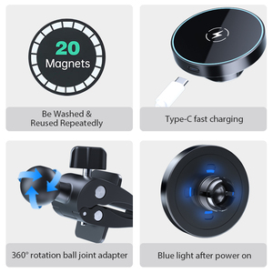 Cargador de coche con certificación CE, soporte de cargador de ventilación de aire inalámbrico magnético rápido de 15W, soporte de montaje de coche para iPhone 16, teléfonos inteligentes universales - Product Image 5