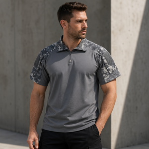 <b>Men</b> Tactical <b>Polo</b> <b>Shirts</b> Digital Camo Shoulder Panels Quarter Zip Utility Sleeve <b>Pocket</b> Quick Dry Stretch Performance Workwear - Product Image 1
