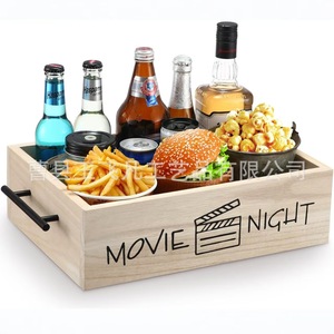 Plateau de rangement rectangulaire en bois pour soirées cinéma, idéal pour popcorn, frites, boissons et fêtes - Product Image 2