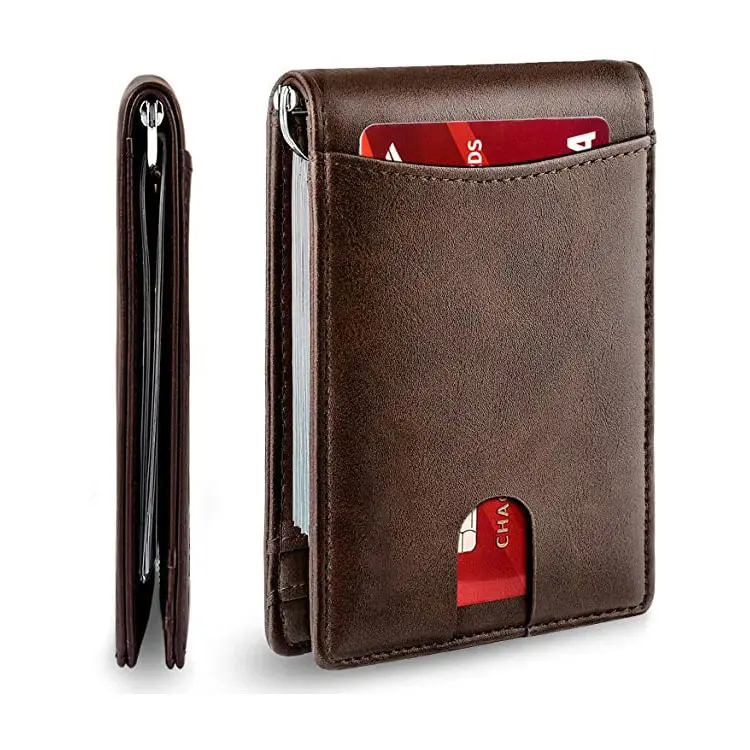 Mherder Fashion Trending Moneyclip Wallet Money Clip Bank Credit Card Holder Genuine Cowhide Leather Wallets Man Men