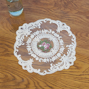 Vintage <b>Lace</b> Placemat Round Embroidered Floral Design Home Table Decor <b>White</b> - Product Image 4
