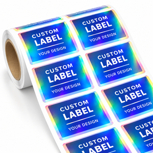 Custom <b>Holographic</b> <b>Vinyl</b> Bottle Label Stickers with Iridescent Blue Printing - Product Image 1