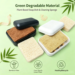 Boîte à <span class=keywords><strong>savon</strong></span> en bambou écologique avec éponge en fibre naturelle, <span class=keywords><strong>porte</strong></span>-<span class=keywords><strong>savon</strong></span> compostable pour la salle de bain, la cuisine et le nettoyage - Product Image 6