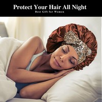 Bonnet de sommeil élégant en satin de soie à imprimé floral Bonnets de cheveux africains à longue queue personnalisés avec ruban Design rond surdimensionné