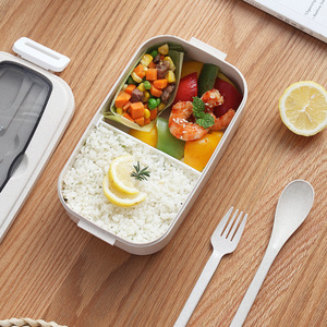 Heylunch <b>Lunch</b> <b>Box</b> With Cutlery Set Portable Rectangle Bento <b>Box</b> For Students Office Workers Solid Color Plastic Lid - Product Image 3