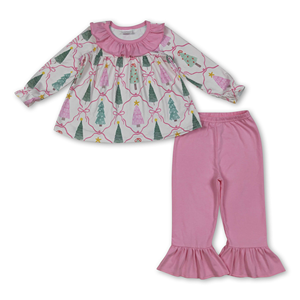 Conjunto Casual Navideño para Niñas con Estampado de Árbol de Navidad, Manga Corta con Volantes, Conjunto a Juego para Hermanas, Ecológico - Product Image 2