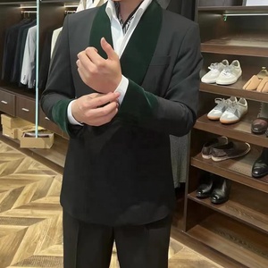 Nouveau manteau à col de fruits verts pour hommes, en velours, à la mode, costume d'épissure de mariage, Slim adapté - Product Image 1