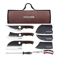 Professionele groothandel gesmede keukenmessenset X50Cr15MoV roestvrij staal houten handvat comfortabele grip lederen schede koksmes