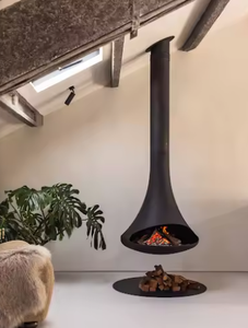 Cheminée suspendue décorative en acier <span class=keywords><strong>au</strong></span> carbone flotté avec <span class=keywords><strong>foyer</strong></span> en verre, 1000 mm, pour bois ou <span class=keywords><strong>gaz</strong></span> - Product Image 4