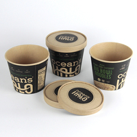 Gobelet à soupe en papier personnalisé imprimé avec couvercle en papier, revêtement PE/PLA blanc/kraft