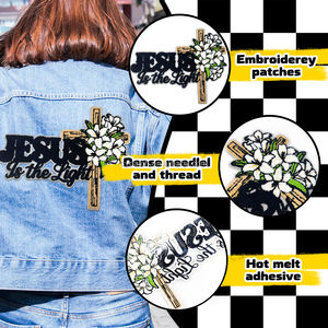 Grand Patch <span class=keywords><strong>Brodé</strong></span> en Chenille avec Croix de Jésus et Motif Floral pour Vestes, Sacs à Dos, Chapeaux, Foi Chrétienne, Applique à Repasser - Product Image 5