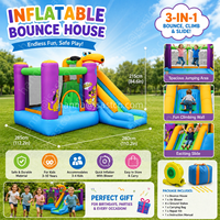 Château Gonflable Classique avec Plusieurs Tourniquets, Toboggan et Zone de Rebond pour Enfants, Centre de Jeu Thème Dessin Animé pour Fêtes en Jardin, Modèle Gonflable Basique