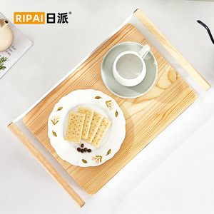 Bandeja rectangular de madera maciza con asas, blanca, tamaño pequeño, tamaño grande, para servir café, té, uso doméstico - Product Image 2