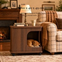 Table d'appoint moderne pour chat 2-en-1, mobilier partagé humain-animal, table de chevet en bois à double usage, niche pour chat cintrée, roulettes verrouillables