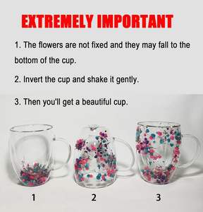 New Design Double Wall <strong>Glass</strong> <strong>Cup</strong> with Dry Flowers Inside Borosilicate <strong>Glass</strong> <strong>Cups</strong> with Handle Custom Logo and Flowers - Product Image 5