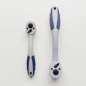Ratchet Wrench 1/4 Inch Chrome Vanadium Steel 72 Teeth Quick Release Curved Handle Gray Blue Plastic Coated Manual Tool - Product Image 1