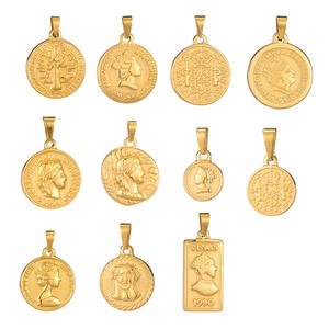 Joyería de moda Vintage medallón círculo colgante de acero inoxidable Ángel romano real reina Isabel 18K chapado en oro encanto - Product Image 5