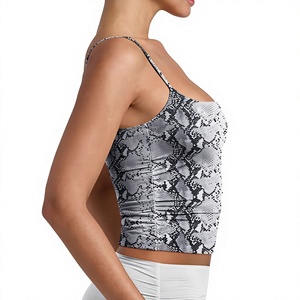 Débardeur en maille pour femme à imprimé serpent, col carré, en spandex et polyester, décontracté, respirant, design froncé, longueur standard - Product Image 5