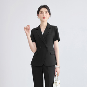 Women's Suit Set Short Sleeve Blazer Pants Formal Workwear Anti-Wrinkle Polyester Spandex Commuting Office Wear - Product Image 4