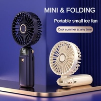 Ventilateur portable miniature de 3000 mAh, pliable, à suspendre au cou, 5 vitesses, rechargeable par USB, avec support de téléphone et écran d'affichage