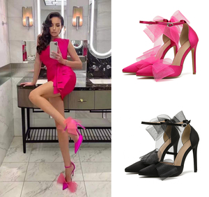 2025 Oversized <b>Bow</b> Left and Right Asymmetric Pointed Toe Stiletto Women's Shoes Fashion Trend Anti-Slip for Spring and Summer - Product Image 1