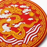 Sous-verre 3D personnalisé en PVC souple motif Dragon Chinois, motif traditionnel rouge et or en relief, tapis de boisson en caoutchouc, décoration pour bar à thé, vente en gros