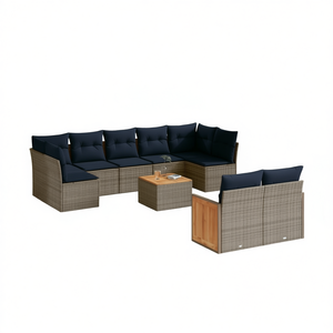 Ensemble de canapés de jardin en polyrotin gris 10 pièces avec coussins, mobilier d'extérieur au design contemporain, structure en teck - Product Image 1