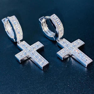 E4208 <b>White</b> <b>Gold</b> Diamond <b>Cross</b> Earrings Women's Religious Ceremonies Natural Round Brilliant Cut D Color - Product Image 4