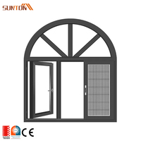 Ventana Arqueada Circular de Aluminio Hecha a Medida, Marco de Rejilla Decorativa Francesa de Aluminio, Vidrio Templado, Ventanas Arqueadas Semicirculares