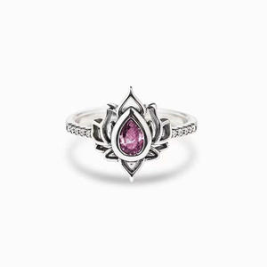 Anello Bohémien con Fiore e Zirconia Cubica Rosa a Goccia, Montatura a Griffe per Gioielli da Fidanzamento Femminili in Lega Q253 - Product Image 1