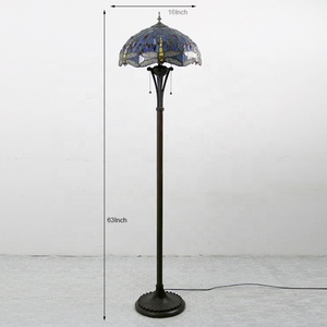 LongHuiJing Dragonfly Tiffany Styled Floor <b>Lamp</b> 16 Inch Wide 2-Light Double Chains Stained Glass Shade Antique <b>Base</b> Decor Lights - Product Image 6