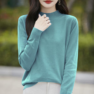 Pull en tricot de coton pour femme, col semi-montant, coupe ample, épaisseur moyenne, respirant, automne-hiver - Product Image 4