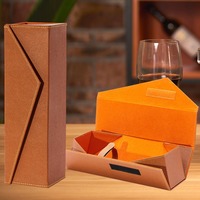 Boîte cadeau triangulaire en cuir pour vin avec fermeture auto-agrippante, emballage de bouteille haut de gamme, logo personnalisé