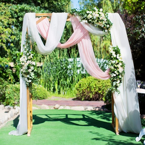 Cortinas de tela de gasa transparente con velo de perlas, estilo romántico y chic, directamente de fábrica, para decoración de arcos de boda al aire libre. - Product Image 3
