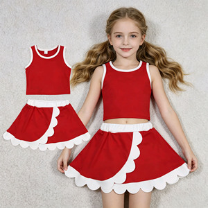 Vêtements de sport RTS, jupes-shorts décontractées pour petites filles, couleur unie, bord festonné, doublure, tenues de yoga pour sœurs - Product Image 3