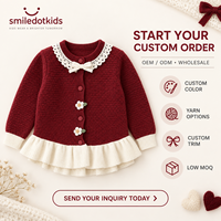 Mädchen Strickjacke mit Spitzenkragen und Rüschensaum Langarm-Strickpullover für Kleinkinder und Kinder OEM ODM Großhandelslieferant